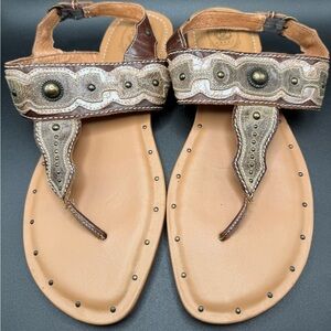 Ariat Women's Leather Studded Thong Sandals Sz 10 Brown
